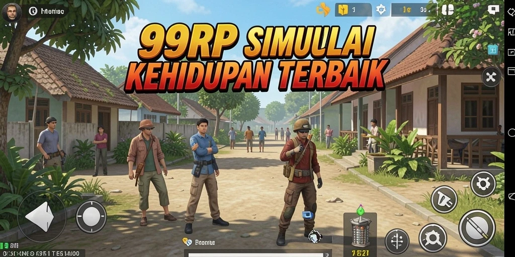 Screenshot gameplay 99RP menampilkan interaksi karakter di dunia simulasi.