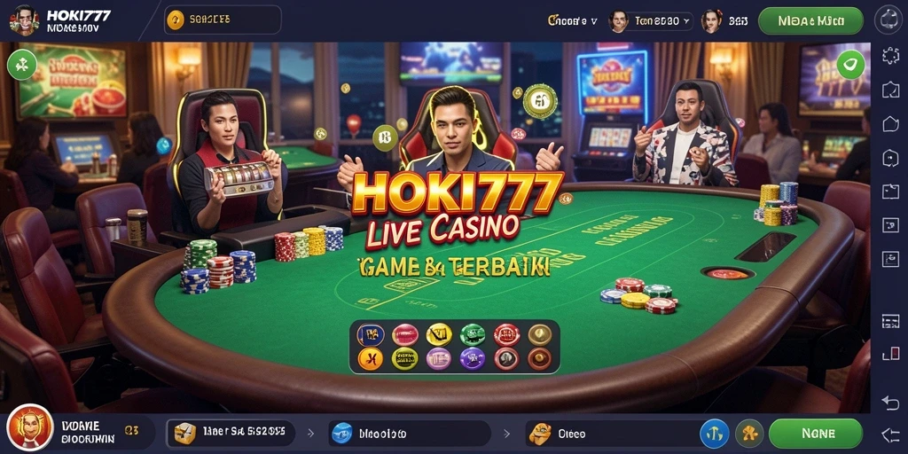 Tampilan gameplay HOKI777 dengan dealer langsung di meja permainan.