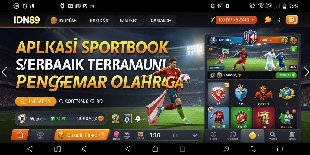 Screenshot utama IDN89 menunjukkan antarmuka aplikasi Sportsbook yang menarik dan responsif.
