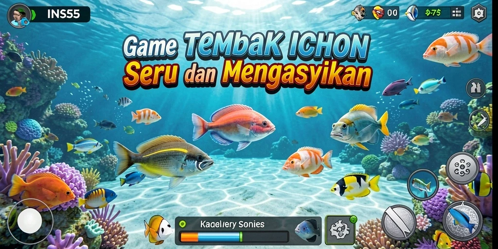 Tangkapan layar gameplay INS55 yang menampilkan aksi tembak ikan.
