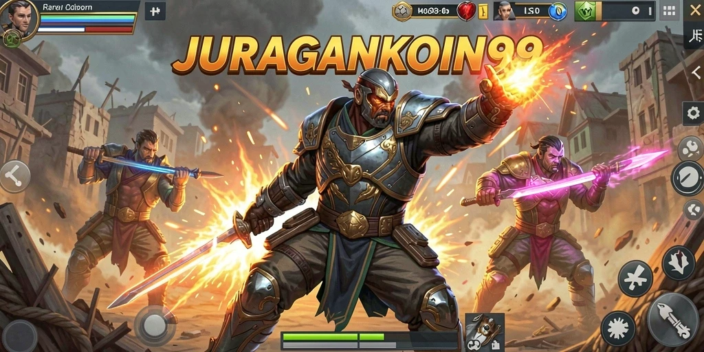 Screenshot gameplay JURAGANKOIN99 menampilkan aksi pertarungan yang intens.