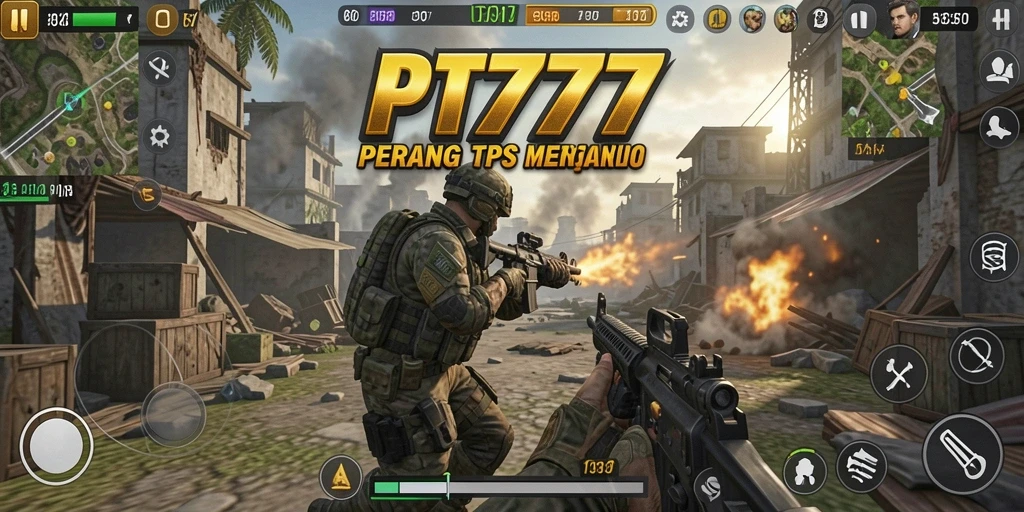 Screenshot utama PT777 menampilkan aksi pertempuran yang seru.